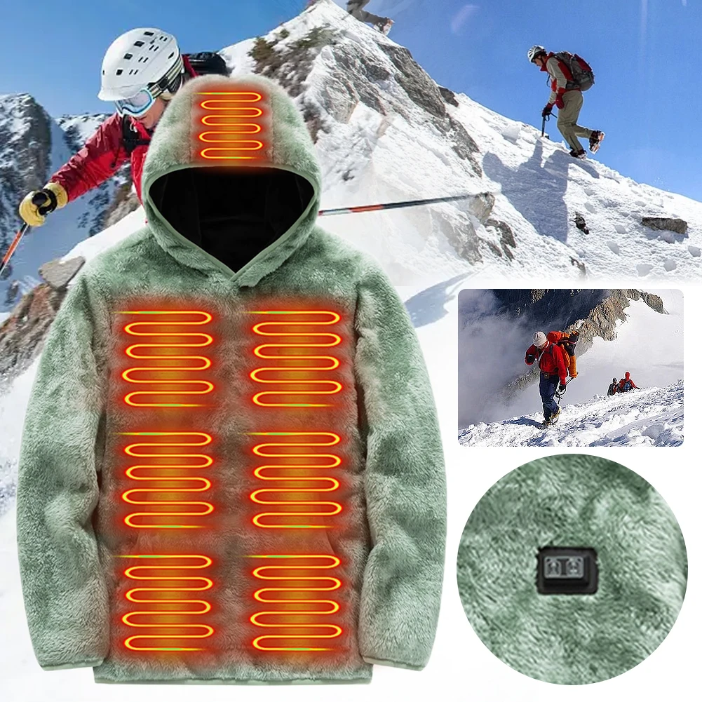 USB Charging Heated Hoodie 3 Gear Temperature Smart Heated Coat Heated Hiking Jackets Fast Heating Washable for Outdoor Sports