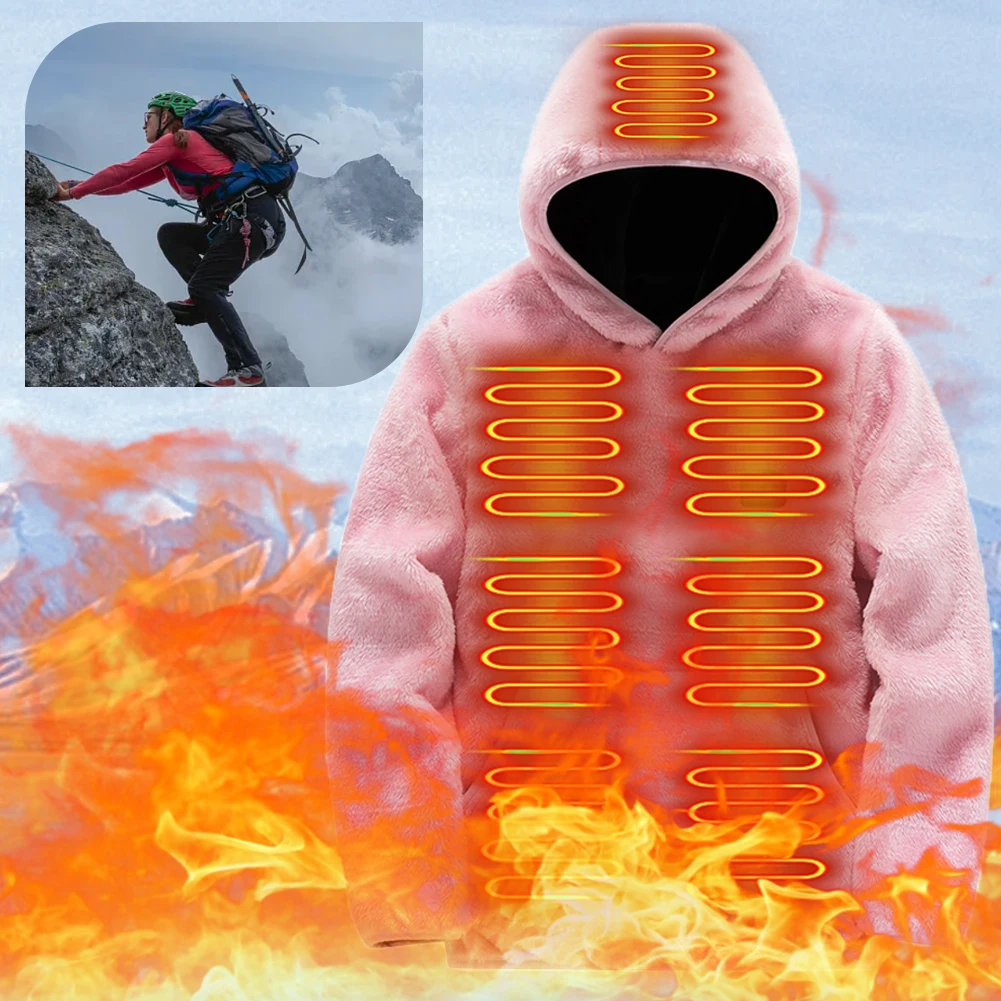 USB Charging Heated Hoodie 3 Gear Temperature Smart Heated Coat Heated Hiking Jackets Fast Heating Washable for Outdoor Sports