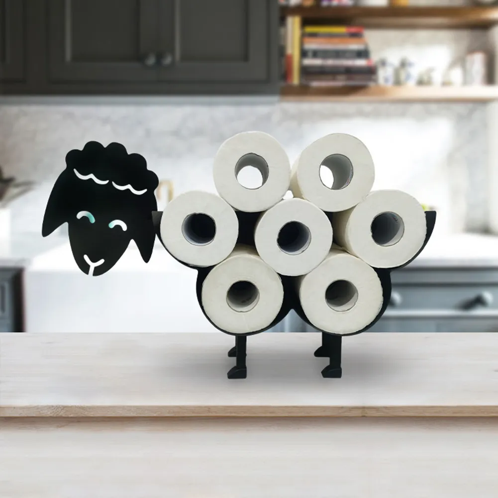 Cute Black Sheep Toilet Paper Roll Holder Novelty Free Standing or Wall Mounted Toilet Roll Tissue Paper Storage Stand