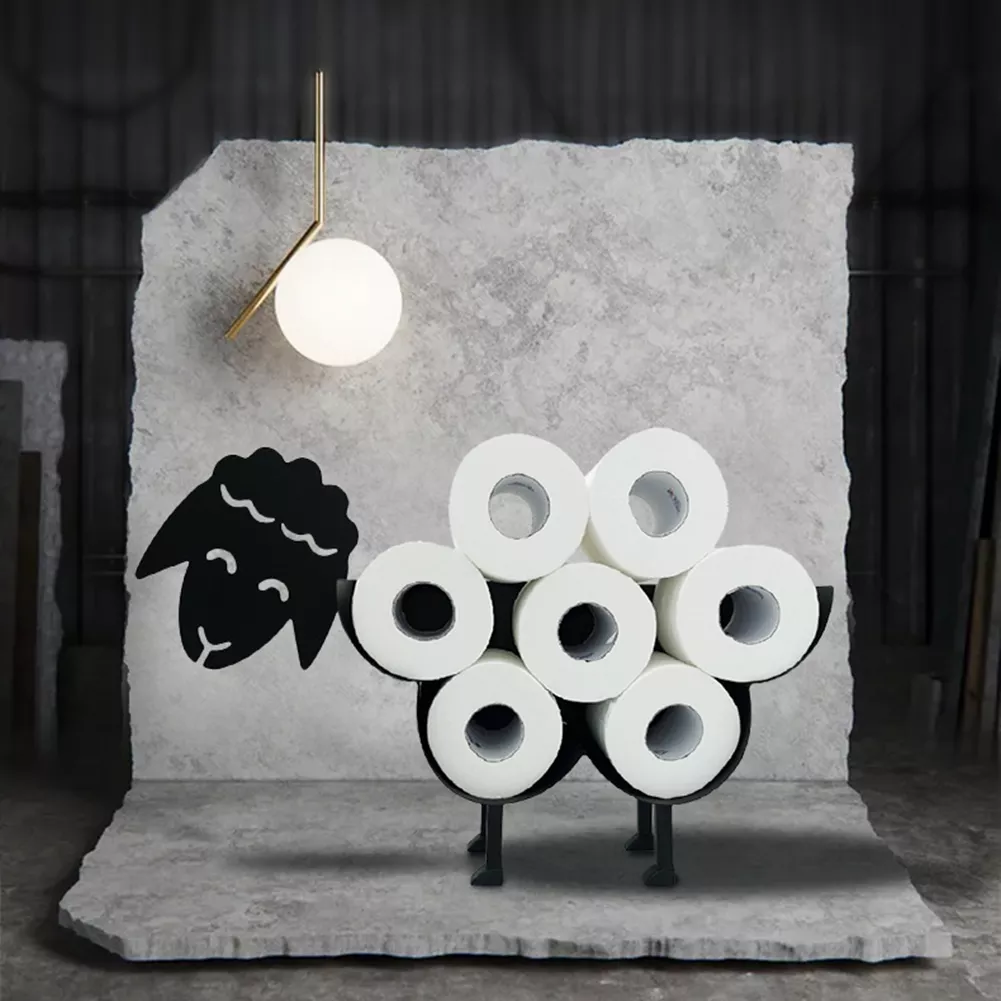 Cute Black Sheep Toilet Paper Roll Holder Novelty Free Standing or Wall Mounted Toilet Roll Tissue Paper Storage Stand