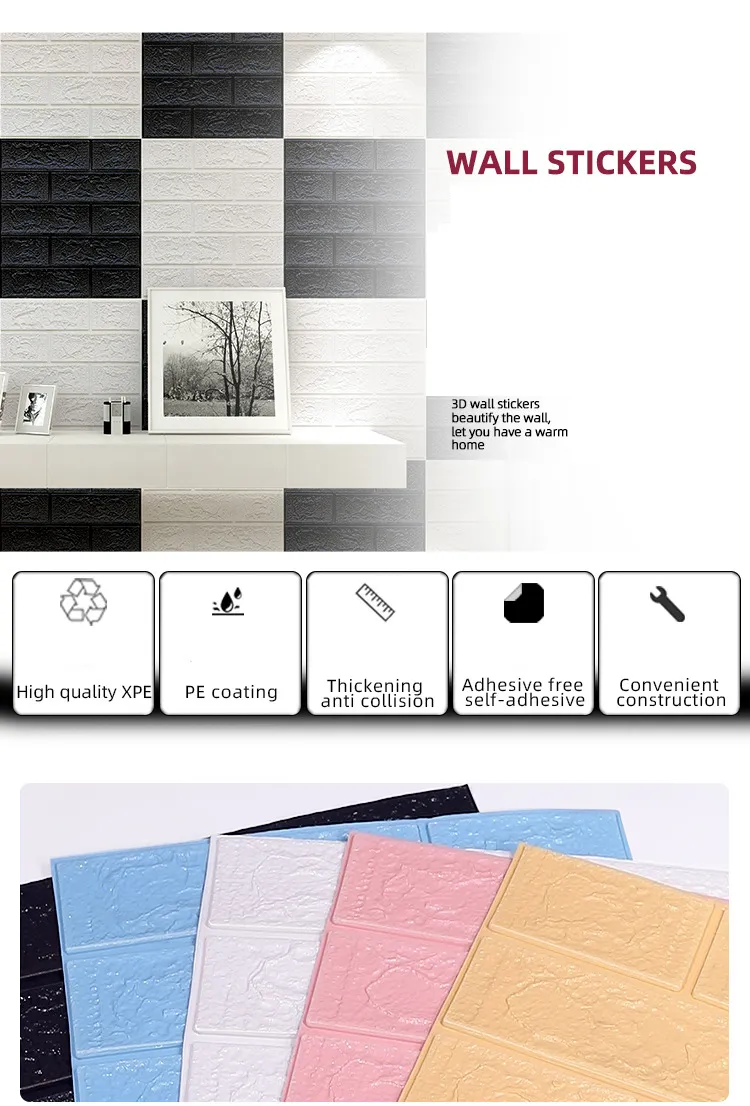 70cm*1m 3D Brick Pattern Wall Sticker Self-Adhesive Panel Waterproof Living Room Wallpaper Home Decoration