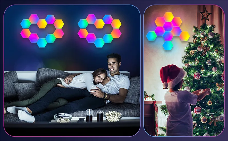 RGB LED Hexagon Light Bluetooth Indoor Wall Light APP Remote Control Night Light Computer Game Room Decoration Bedroom Bedside